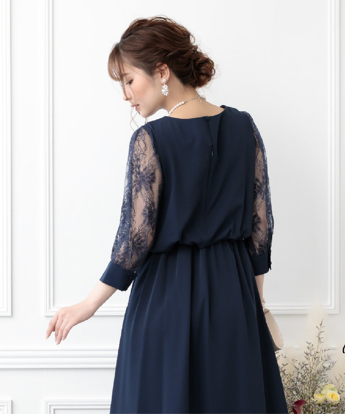 結婚式 ワンピース 二次会 お呼ばれドレス おしゃれ 袖あり ドレス 袖付き レース 謝恩会 卒業式 妊婦 マタニティドレス ポケット付き