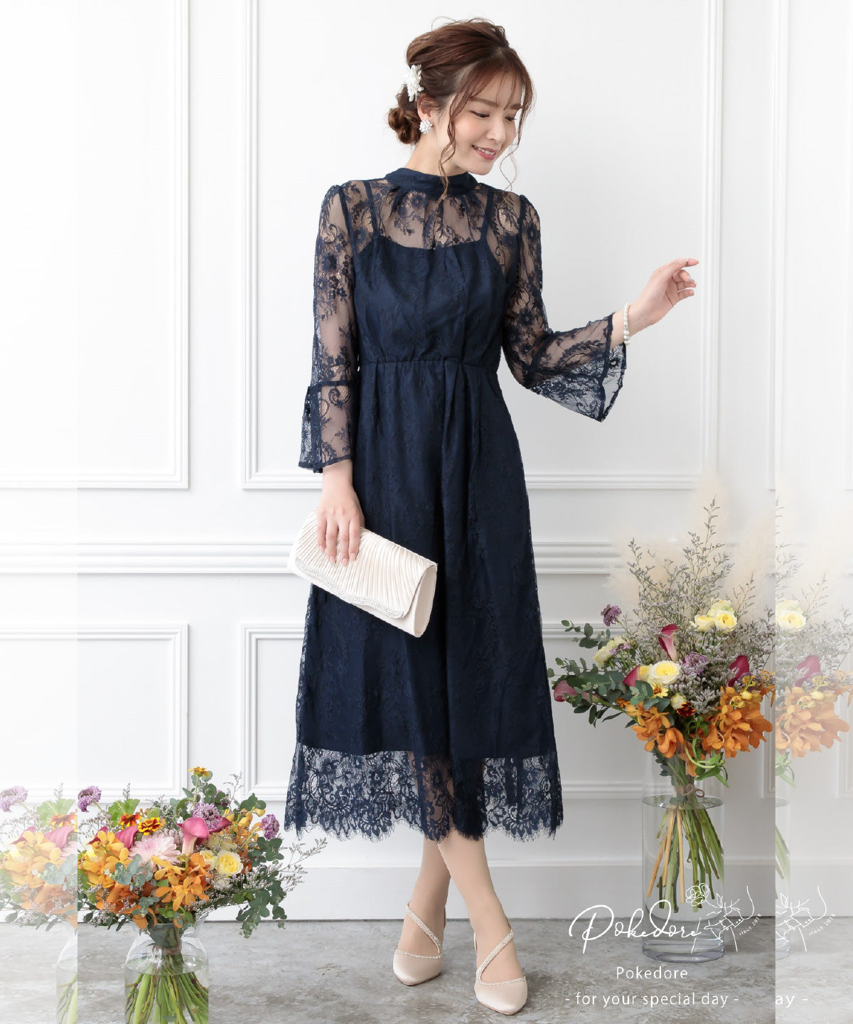 S ～ LL 】大きいサイズ 結婚式 二次会 袖あり人気 ドレス レース  