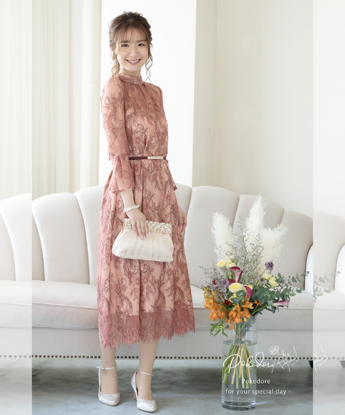 おしゃれ結婚式ワンピース二次会ドレスお呼ばれドレス謝恩会卒業式パーティードレス韓国レース袖ありミモレ丈おしゃれ結婚式ワンピース二次会ドレスお呼ばれドレス謝恩会卒業式パーティードレス韓国レース袖ありミモレ丈