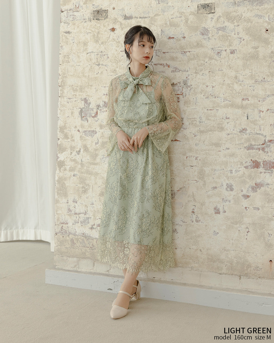 アーミーグリーン レース付きパーティードレス S ～ LL 】大きいサイズ 結婚式 二次会 袖あり人気 ドレス レース