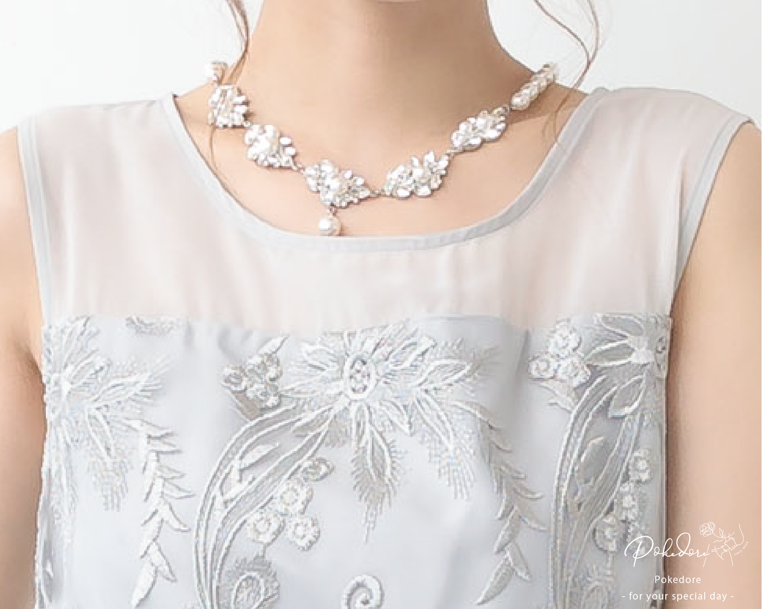 ポケット付き刺繍レースドレス 105016ネイビー