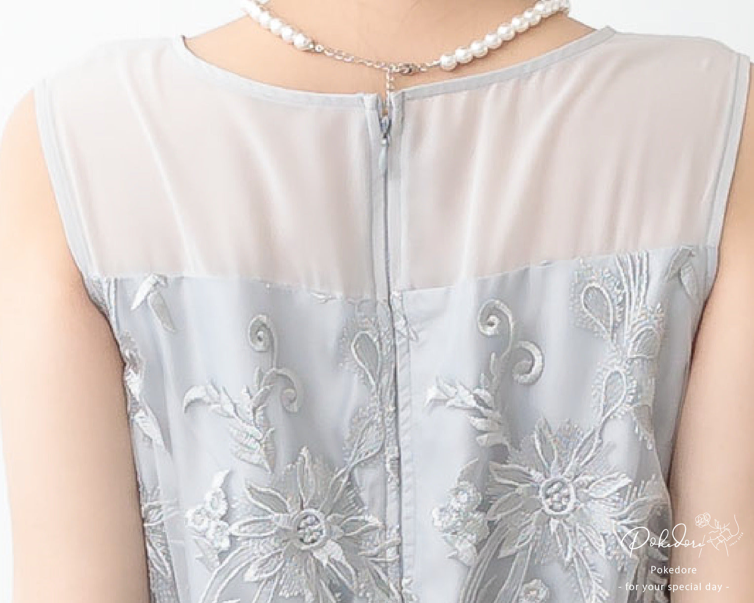 ポケット付き刺繍レースドレス 105016ネイビー×シルバー