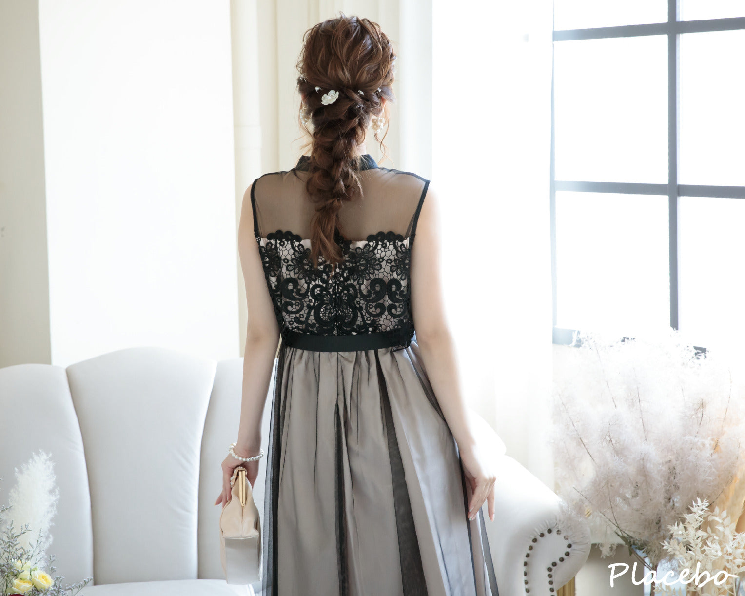 シアー切替えレースワンピース 105017ネイビー