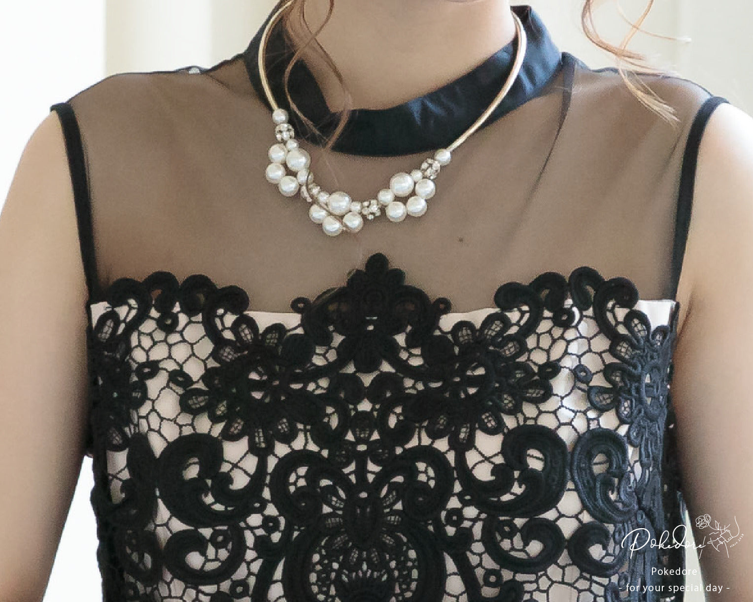 シアー切替えレースワンピース 105017ネイビー