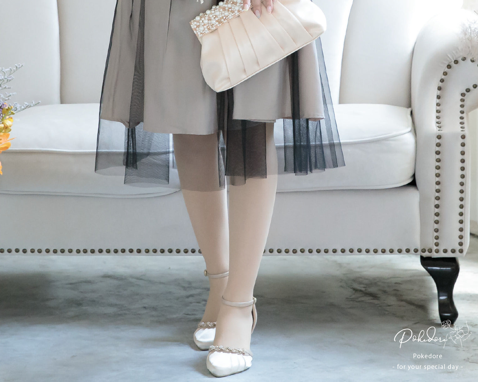 シアー切替えレースワンピース 105017ネイビー