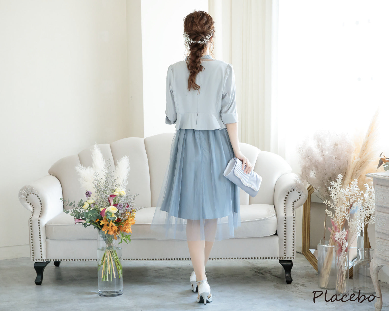 シアー切替えレースワンピース 105017ラベンダー