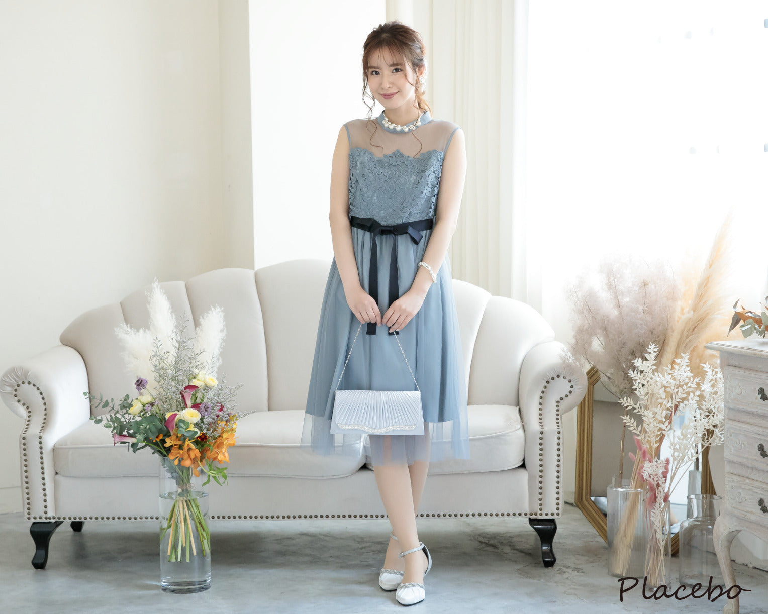 シアー切替えレースワンピース 105017ネイビー