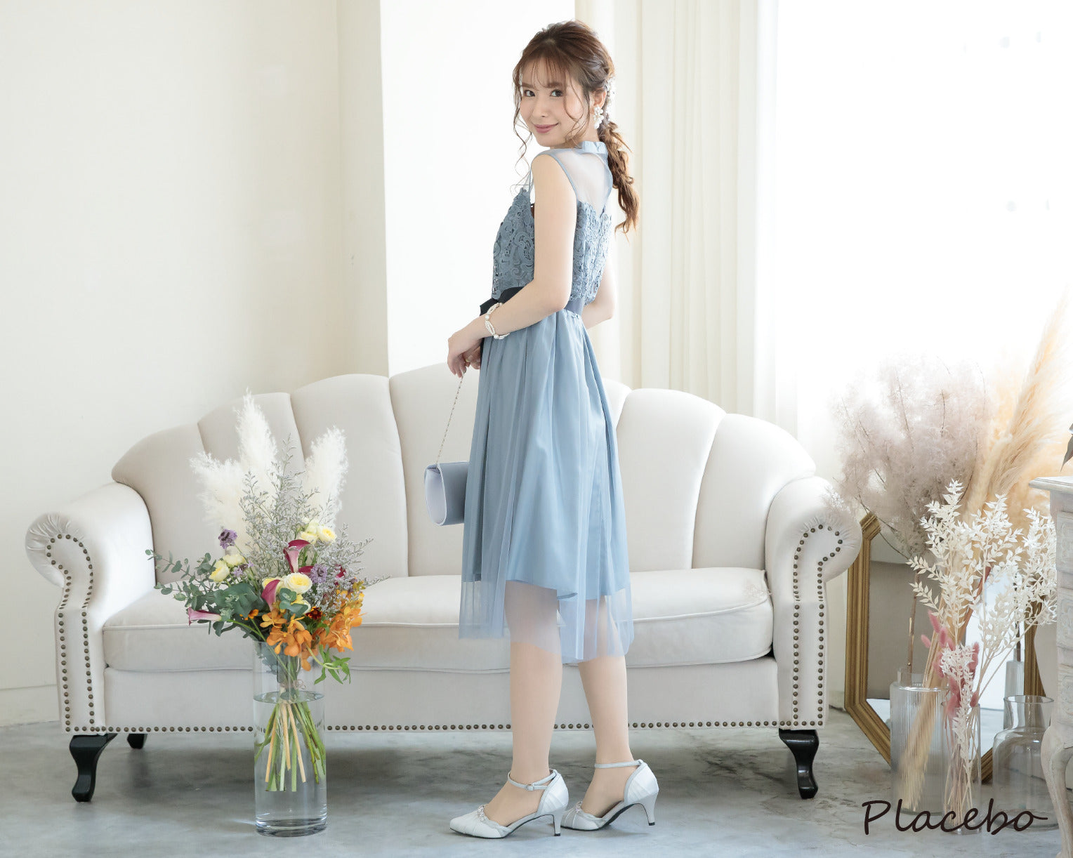 シアー切替えレースワンピース 105017ネイビー