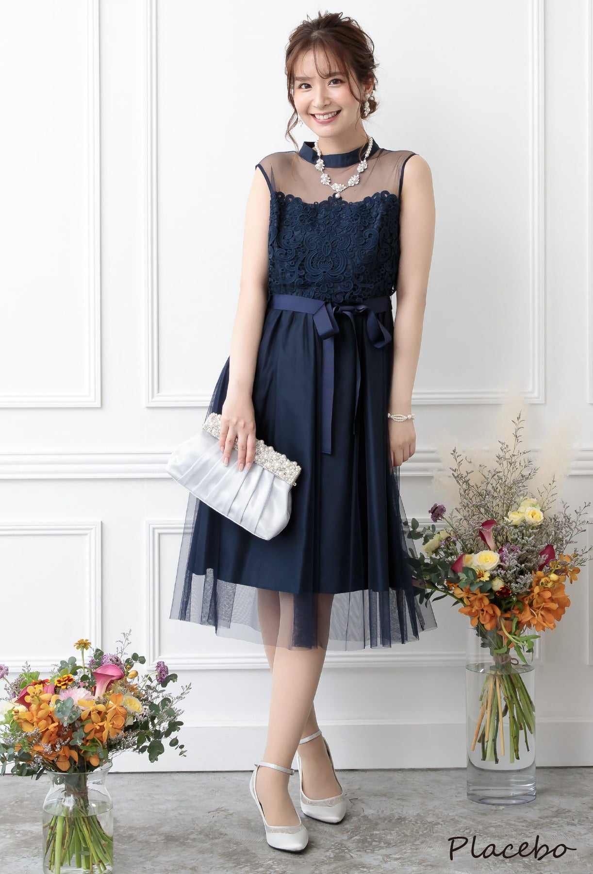 シアー切替えレースワンピース 105017ラベンダー