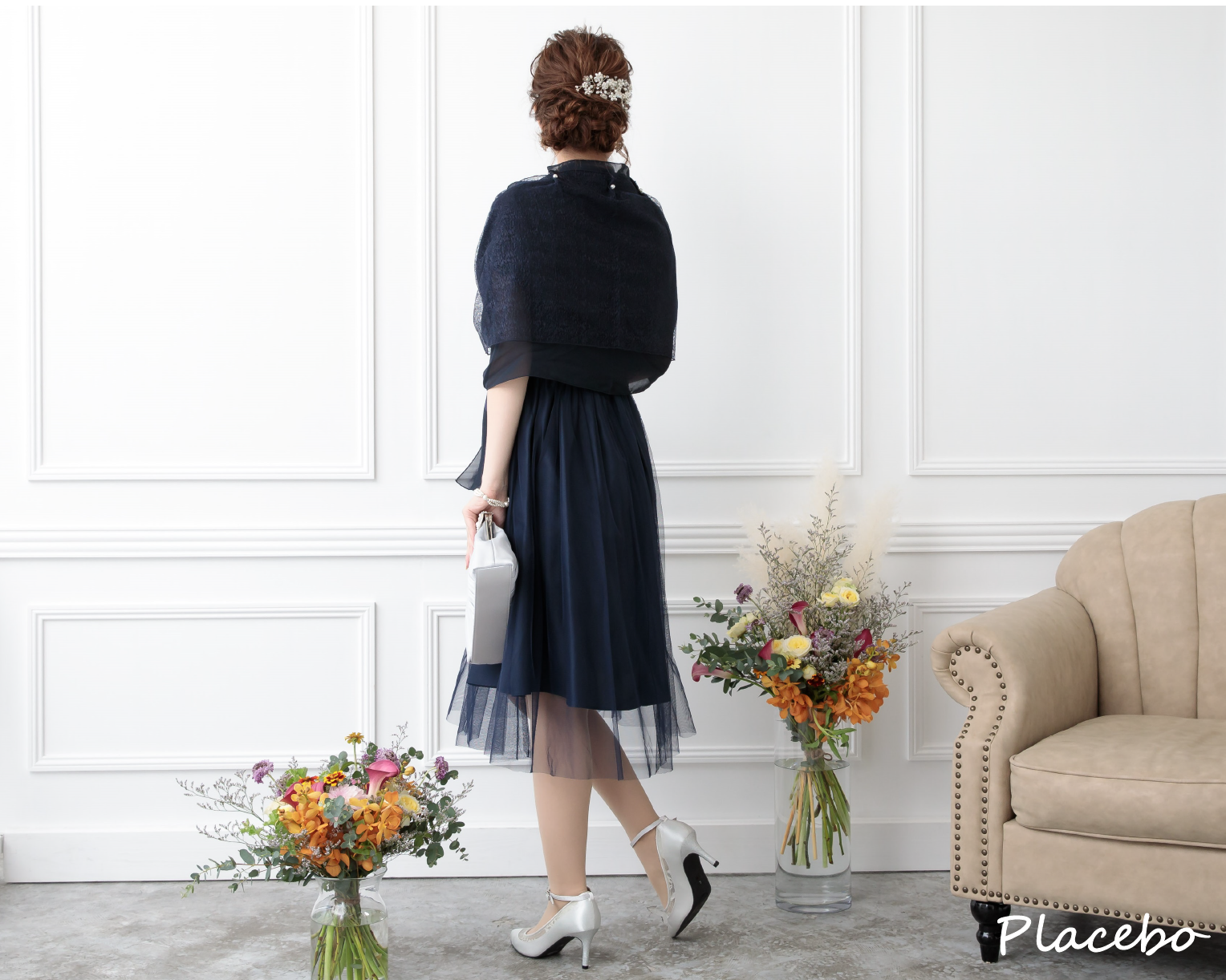 シアー切替えレースワンピース 105017ラベンダー