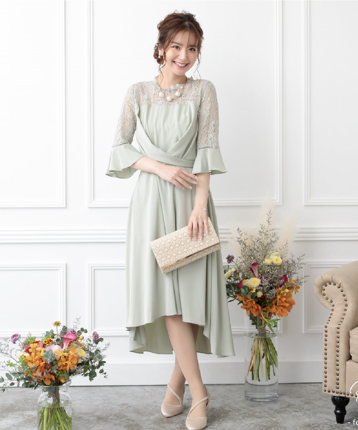 結婚式 ワンピース 二次会 お呼ばれドレス おしゃれ 袖あり ドレス 袖付き レース 謝恩会 卒業式 妊婦 マタニティドレス ポケット付き