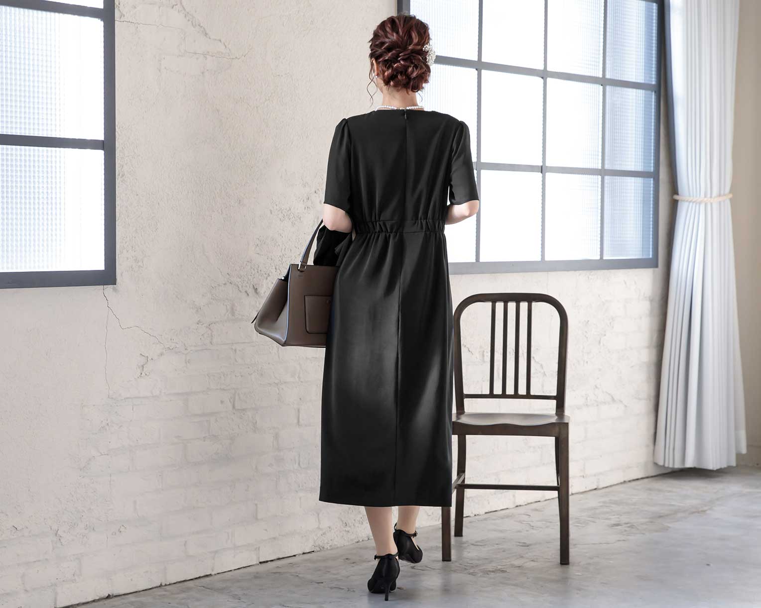 ポケット付き胸元レースマルチドレス 105023ブラック