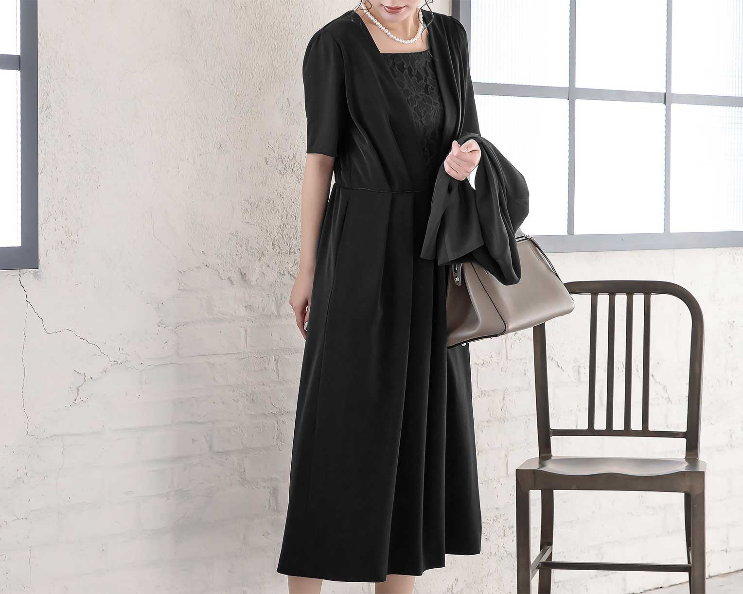 ポケット付き胸元レースマルチドレス 105023ブラック