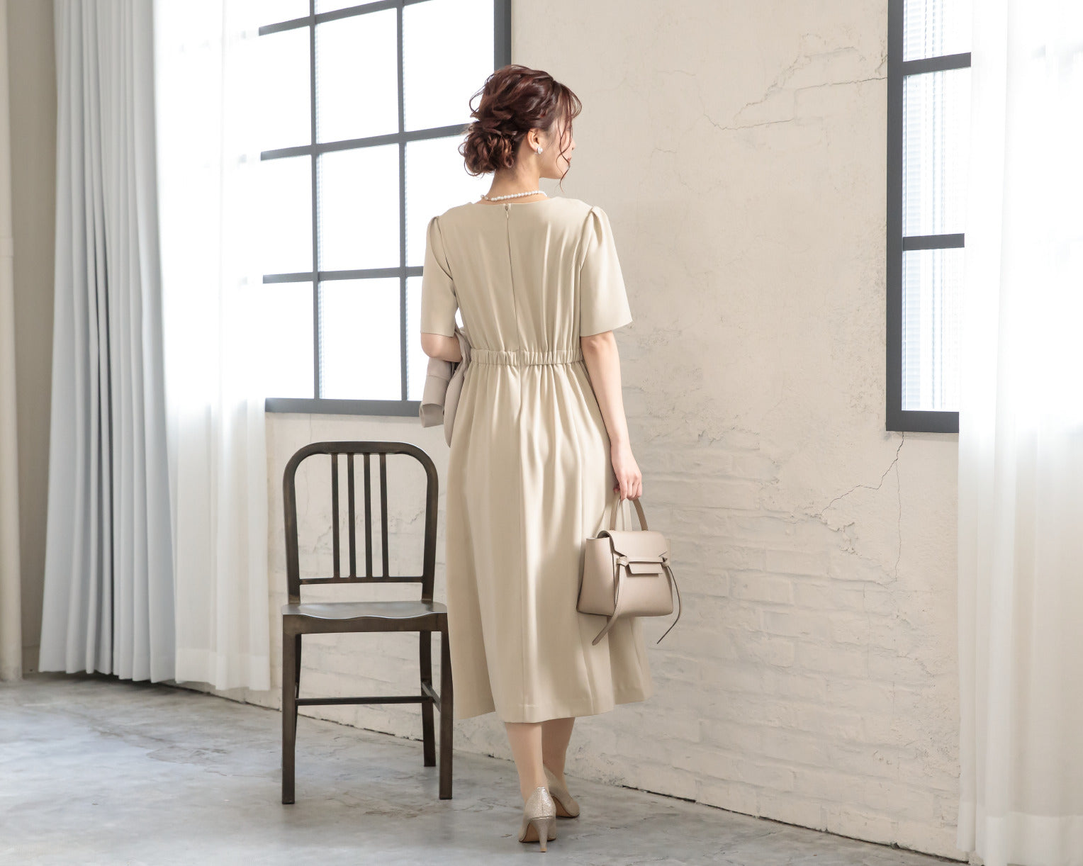 ポケット付き袖スリットマルチドレス 105024ベージュ