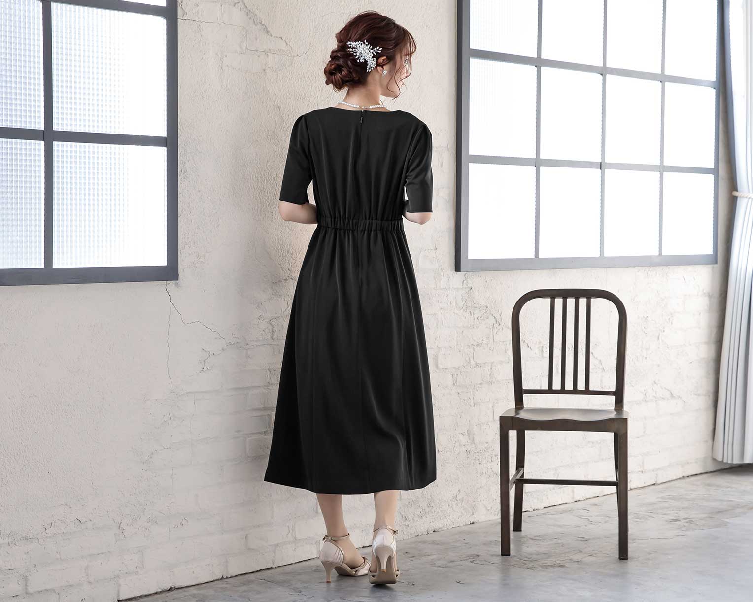 ポケット付き袖スリットマルチドレス 105024ブラック