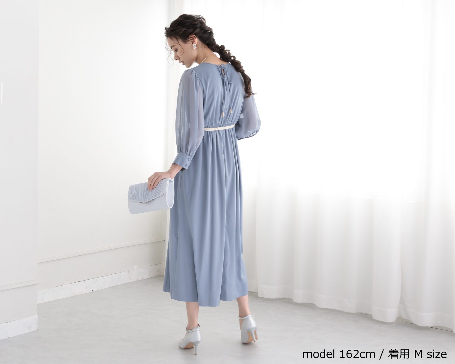 バックリボンピンタックドレス 105025ダスティピンク