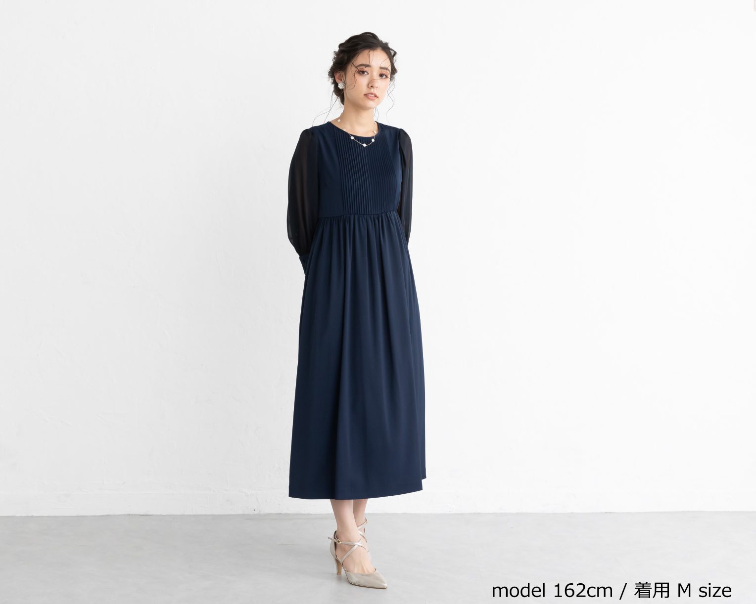 バックリボンピンタックドレス 105025ダスティブルー