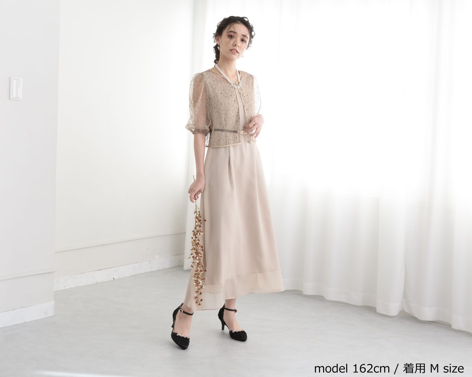 【S~4L】レースボレロ付き2WAYドレス 105027ダスティピンク