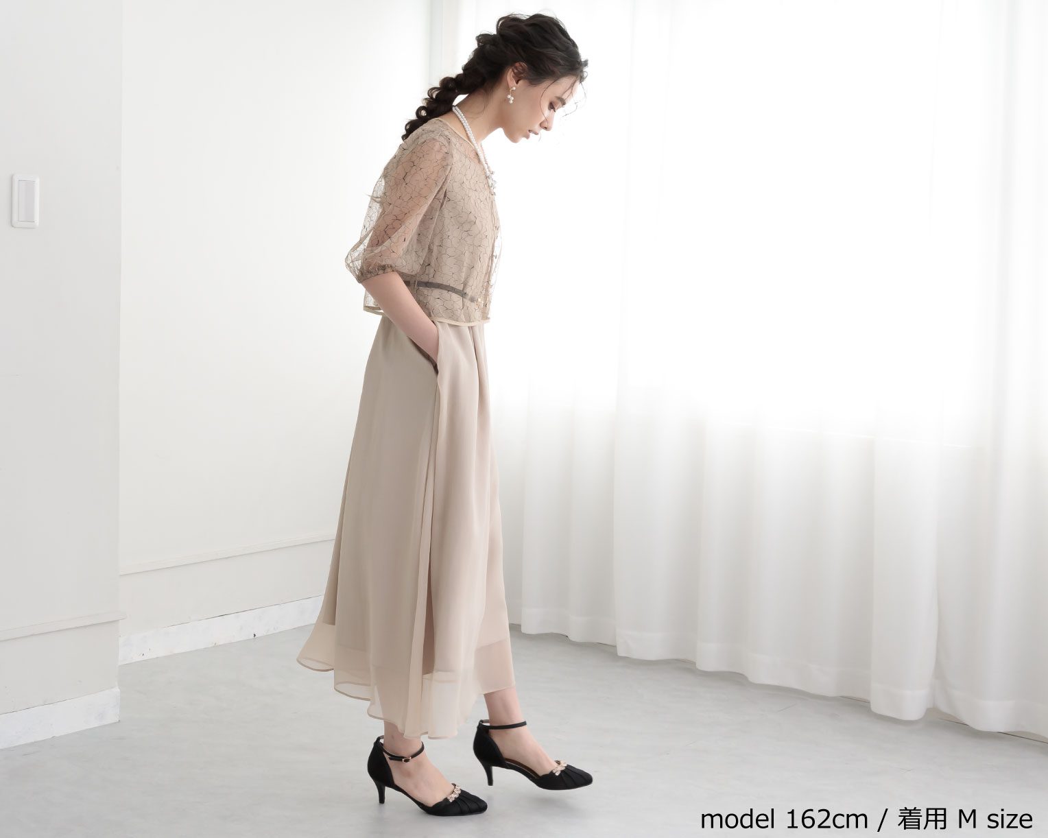 【S~4L】レースボレロ付き2WAYドレス 105027ダスティピンク