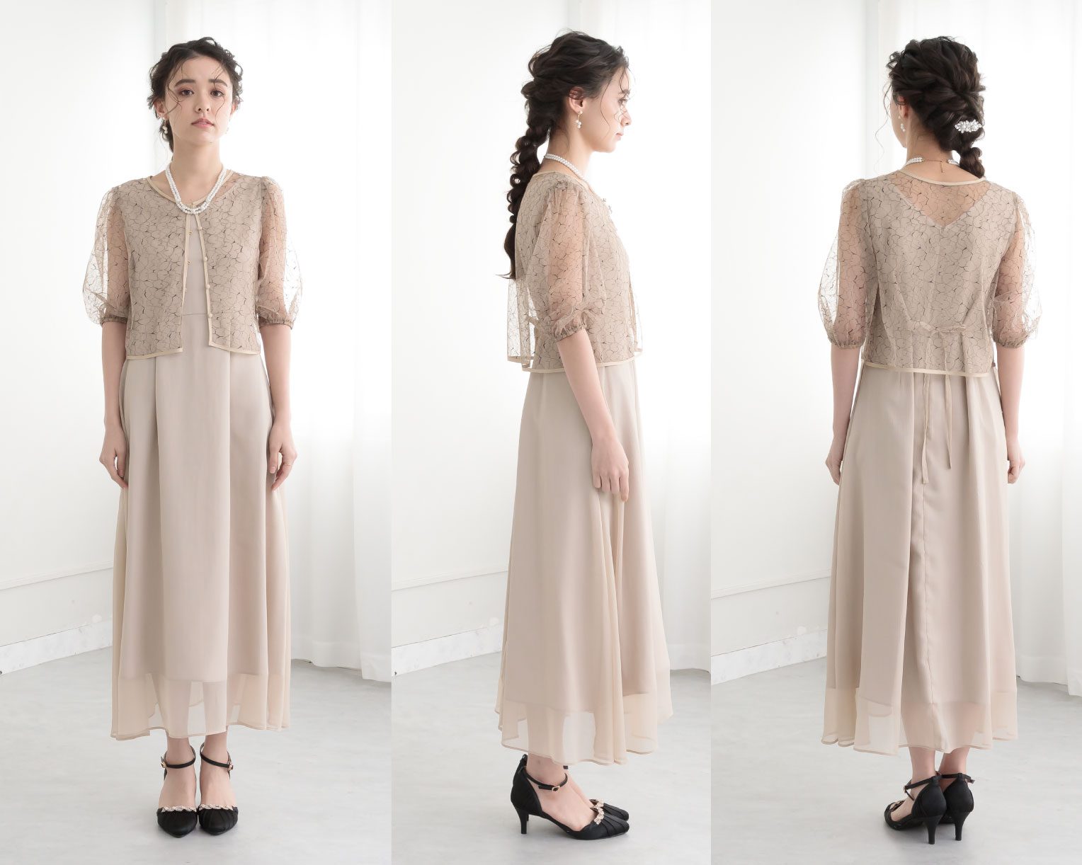 【S~4L】レースボレロ付き2WAYドレス 105027ダスティピンク
