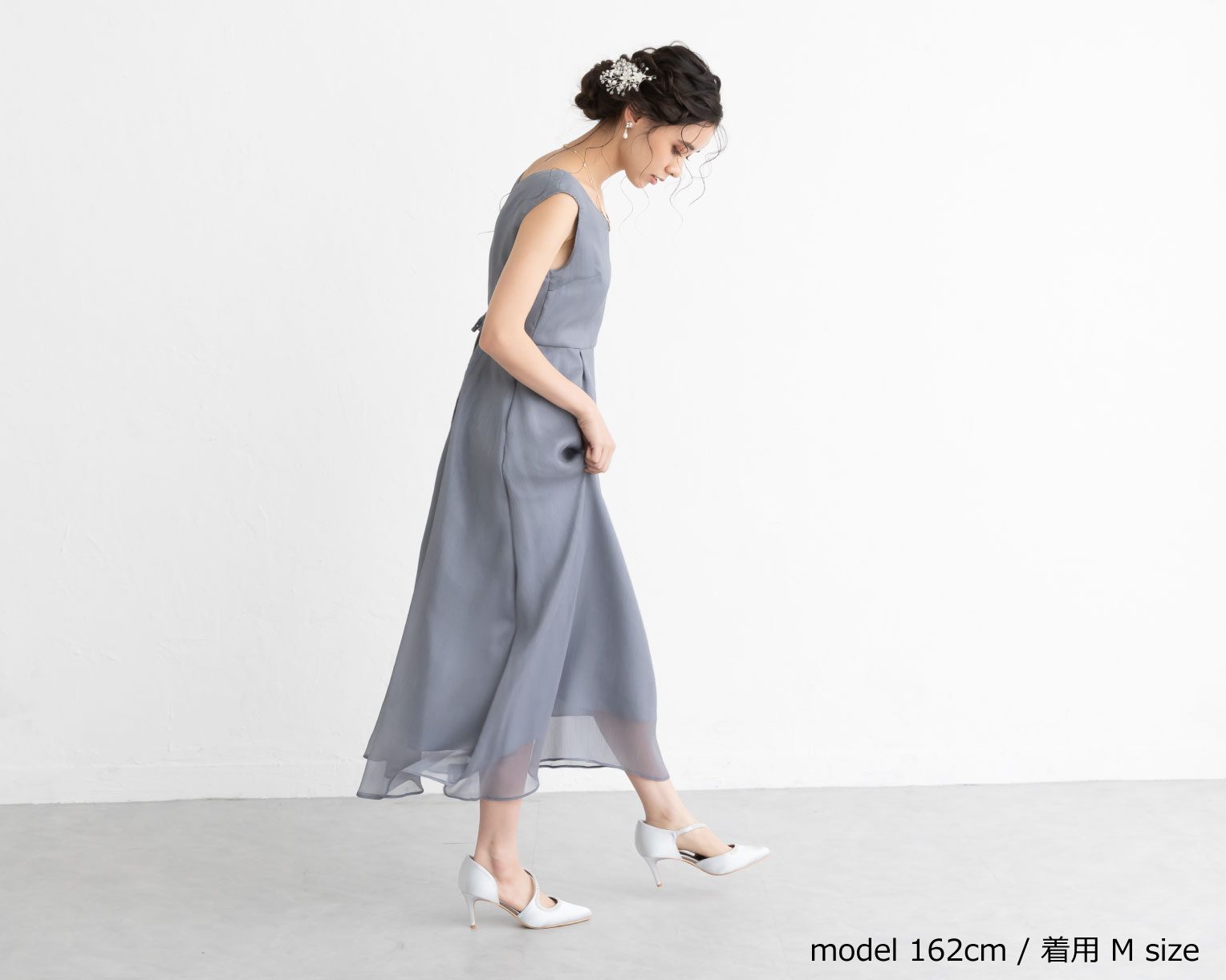 【S~4L】レースボレロ付き2WAYドレス 105027ブルーグレー