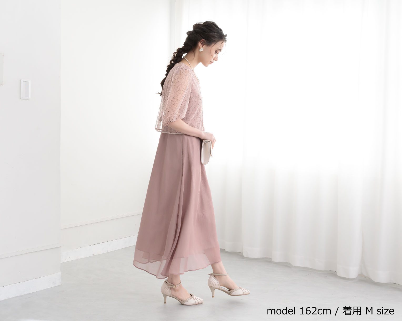 【S~4L】レースボレロ付き2WAYドレス 105027ダスティピンク