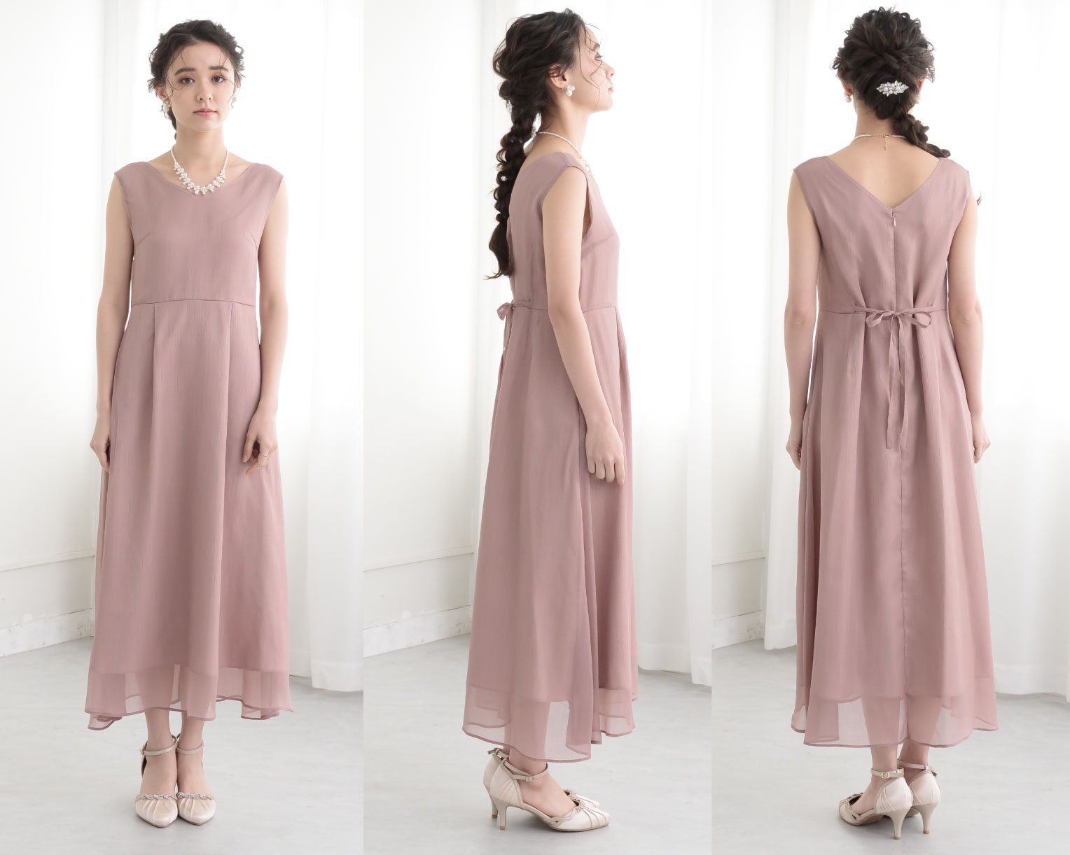 【S~4L】レースボレロ付き2WAYドレス 105027ダスティピンク