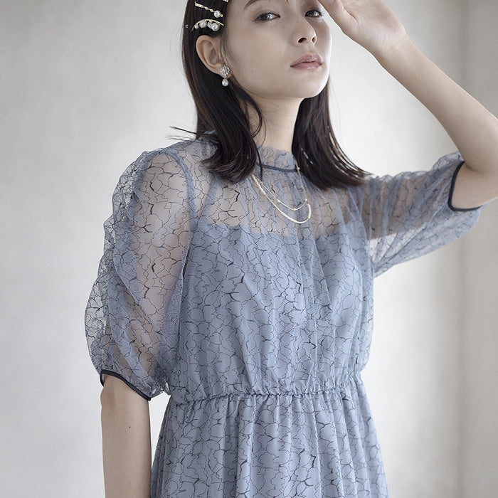 TADASHI SHOJI ネイビーレースドレス 7分袖 袖あり 結婚式 2次会 