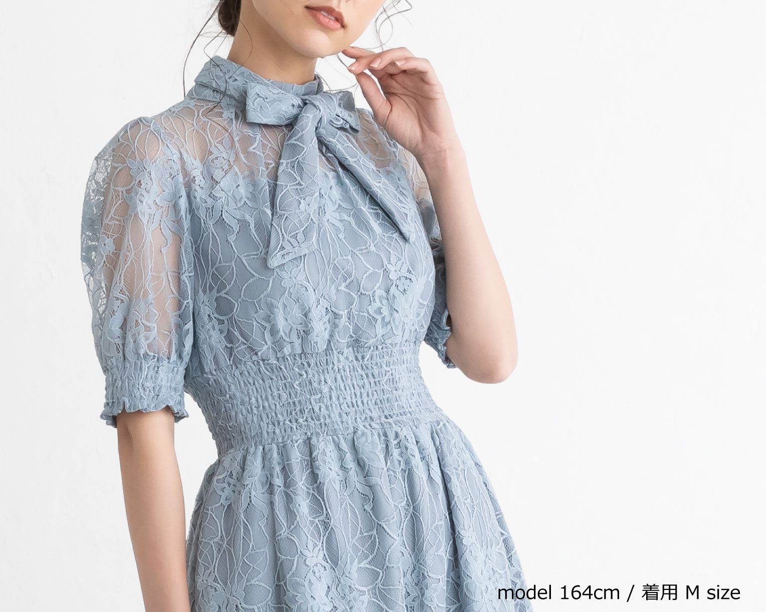 【S~4L】バックリボンシャーリングレース2WAYドレス 105029ネイビー
