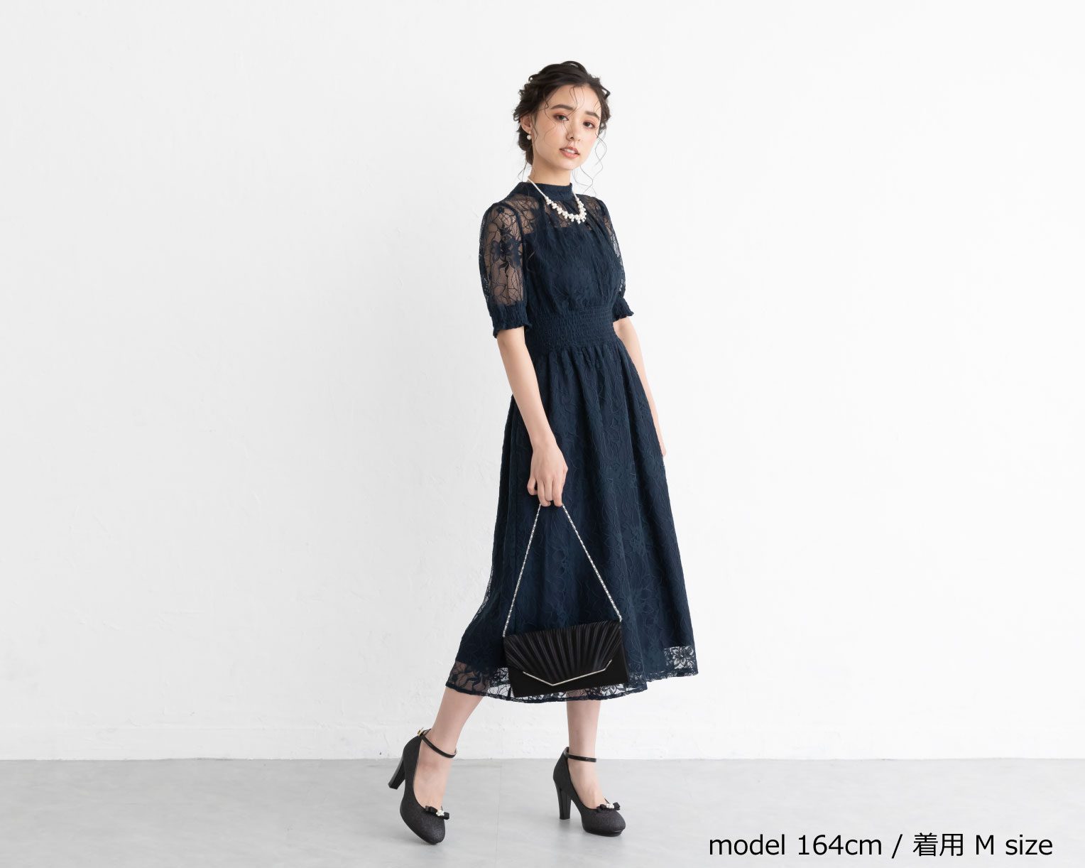 【S~4L】バックリボンシャーリングレース2WAYドレス 105029パープル