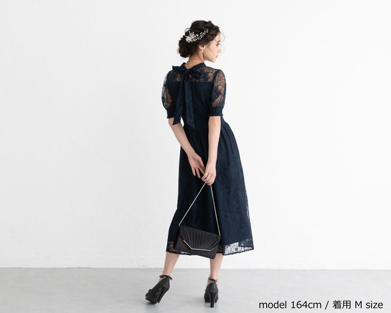 【S~4L】バックリボンシャーリングレース2WAYドレス 105029パープル