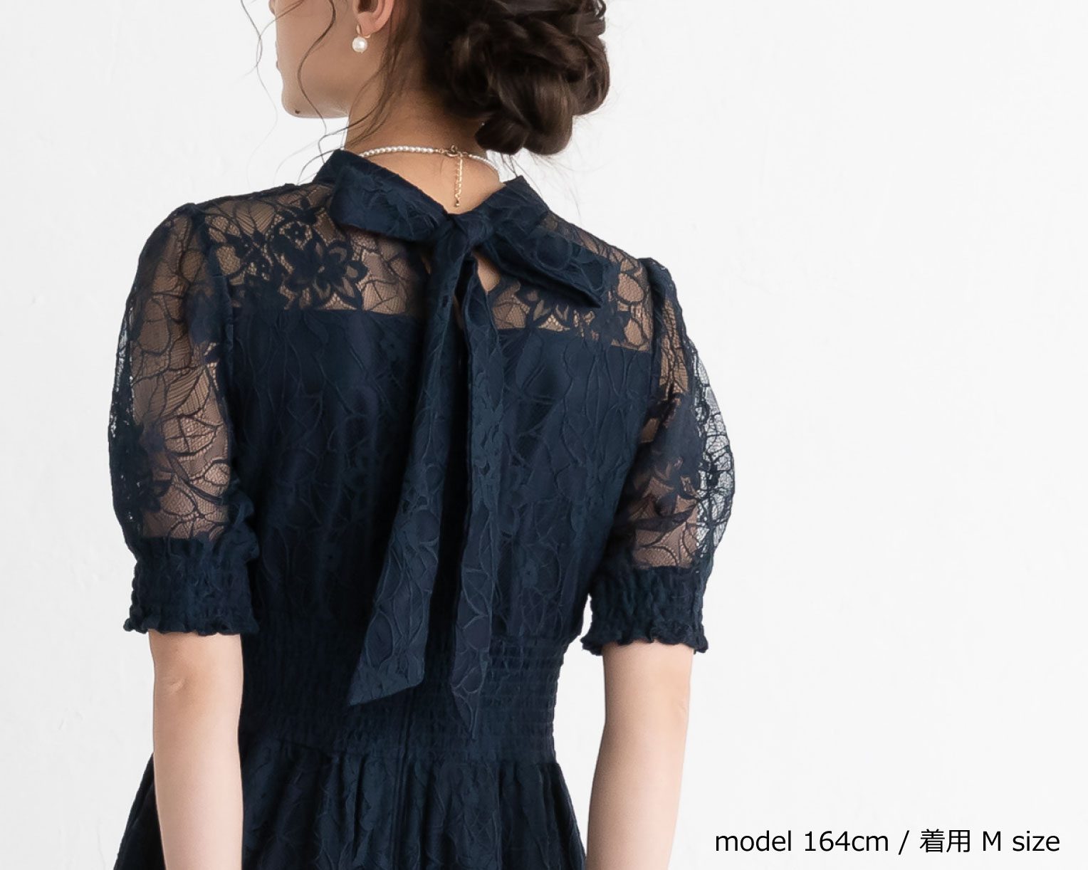 【S~4L】バックリボンシャーリングレース2WAYドレス 105029ネイビー