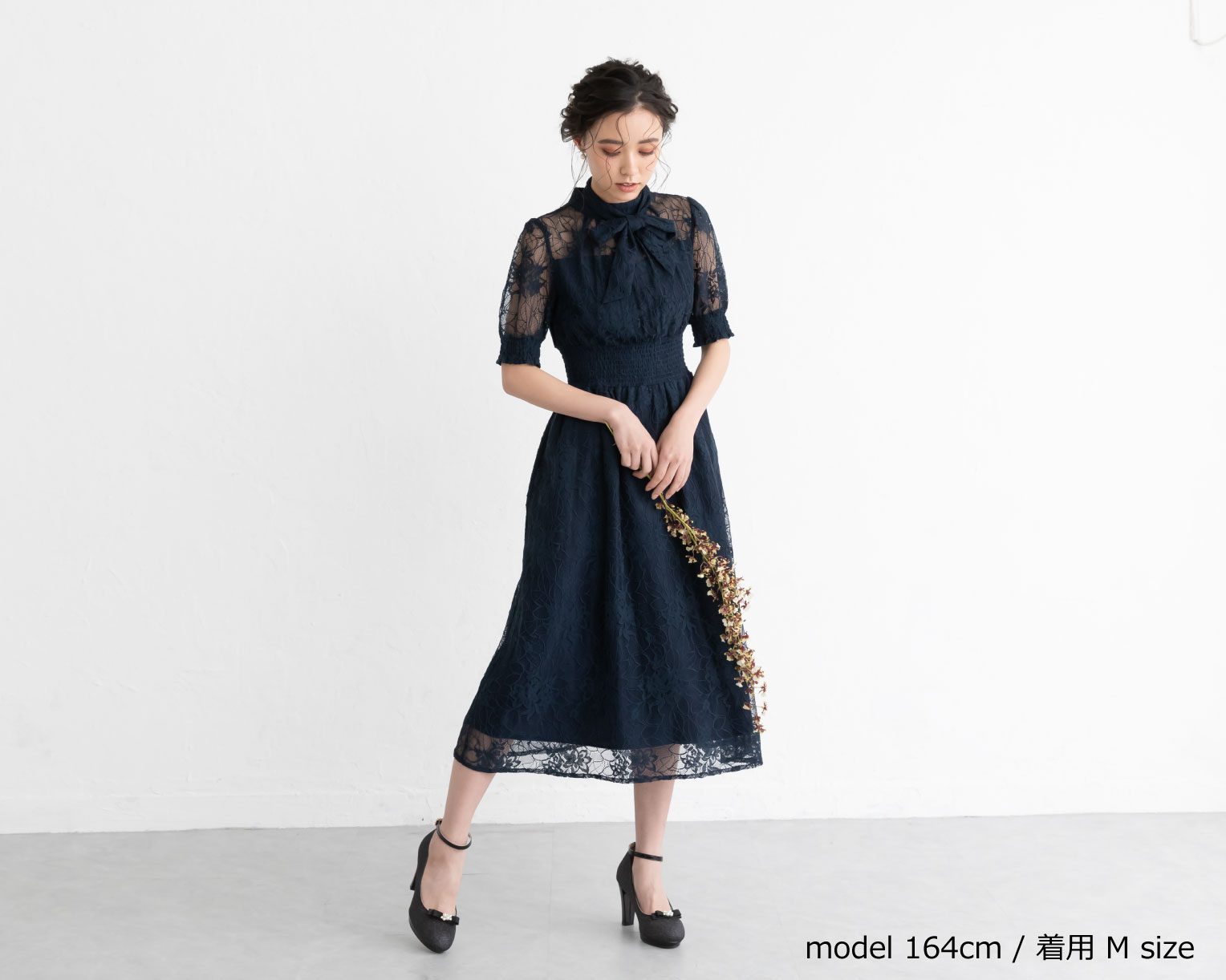 【S~4L】バックリボンシャーリングレース2WAYドレス 105029パープル