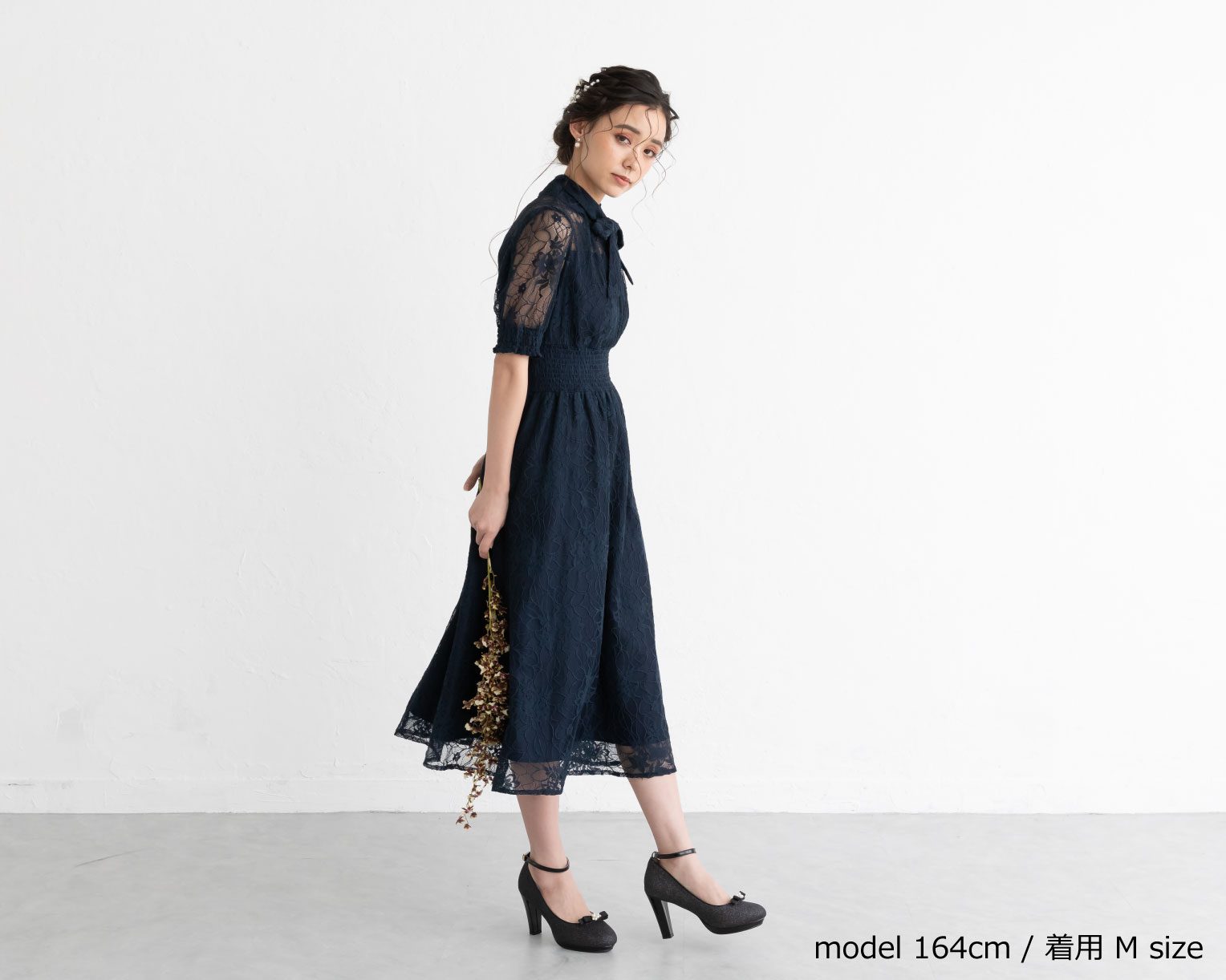 【S~4L】バックリボンシャーリングレース2WAYドレス 105029パープル