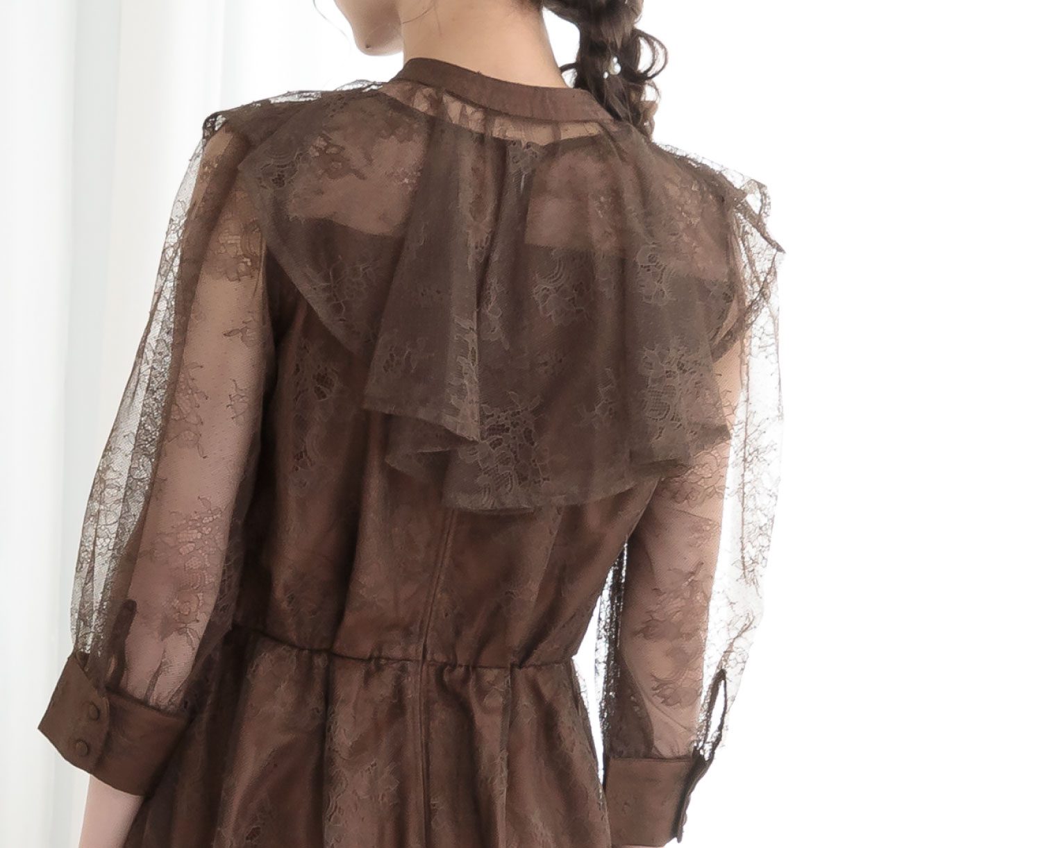 【S~4L】襟付き総レース2WAYドレス 105030ブラウン