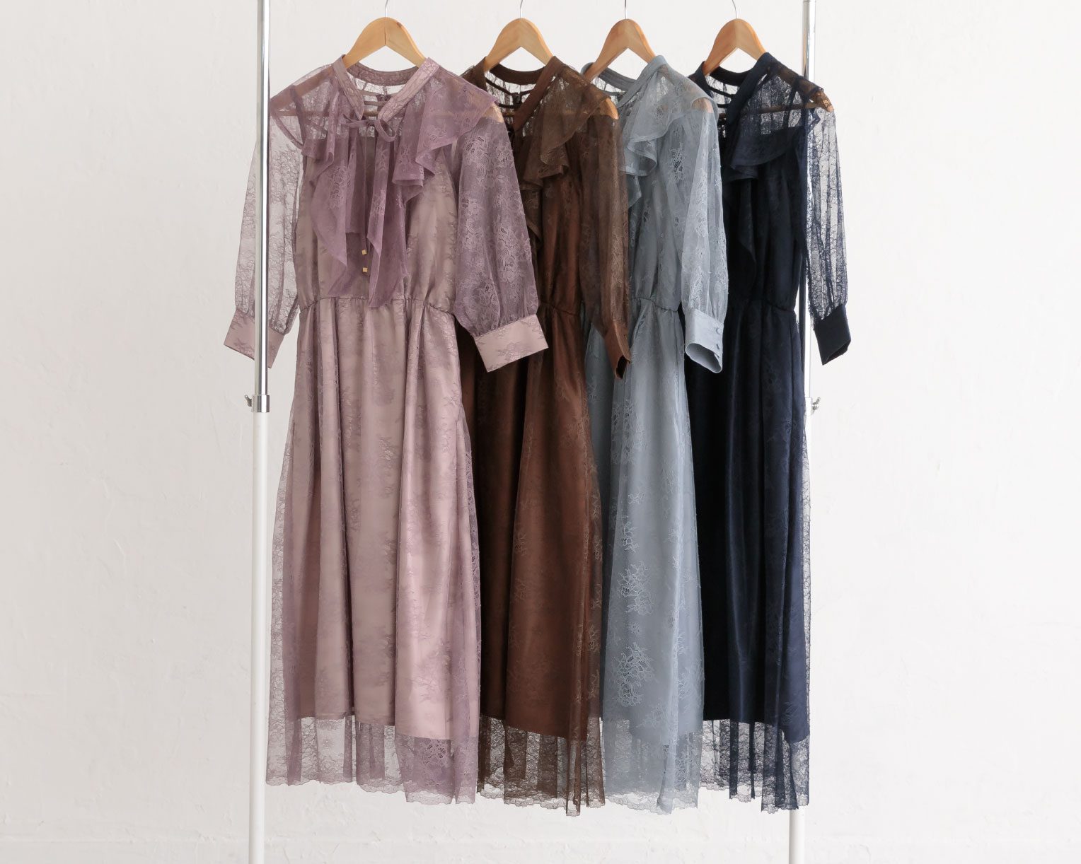 【S~4L】襟付き総レース2WAYドレス 105030ブラウン