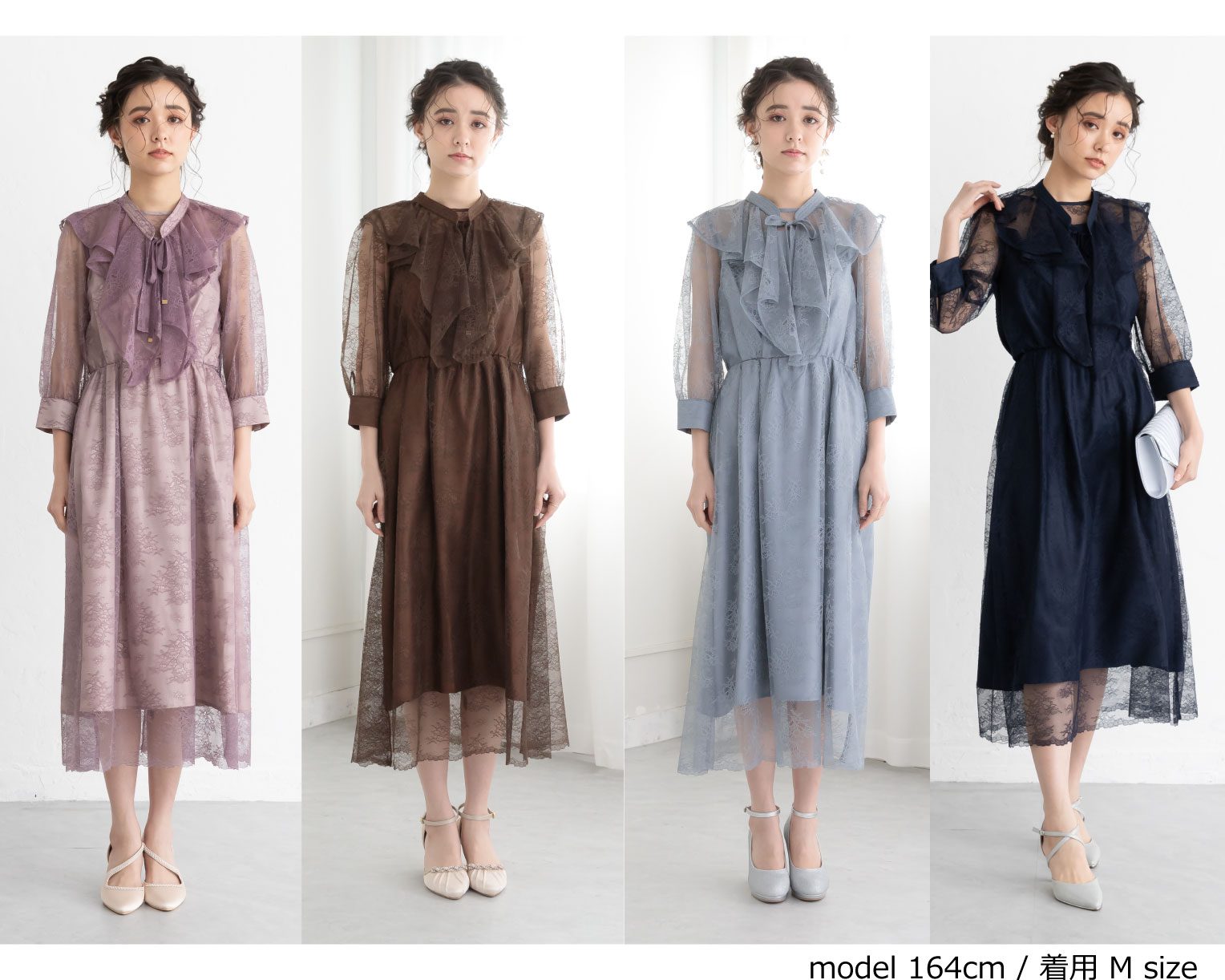 【S~4L】襟付き総レース2WAYドレス 105030ブラウン