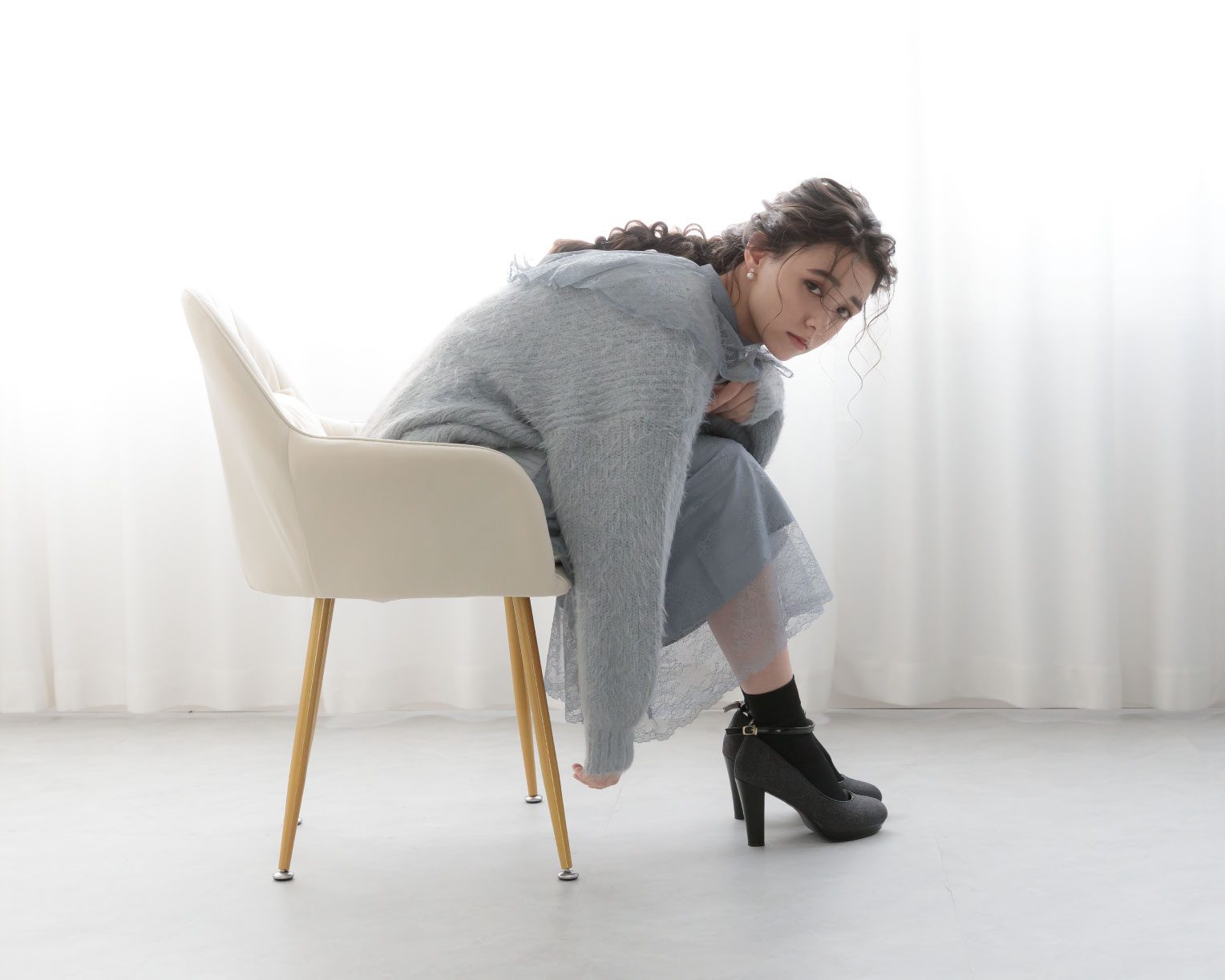 【S~4L】襟付き総レース2WAYドレス 105030ブラウン