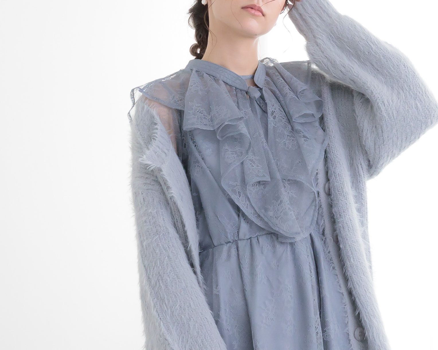 【S~4L】襟付き総レース2WAYドレス 105030ブラウン