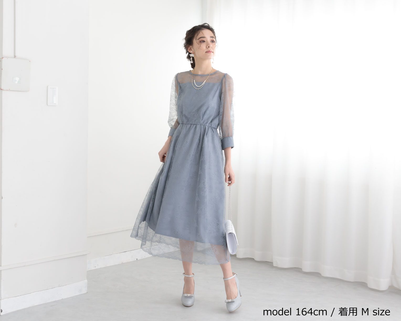 【S~4L】襟付き総レース2WAYドレス 105030パープル