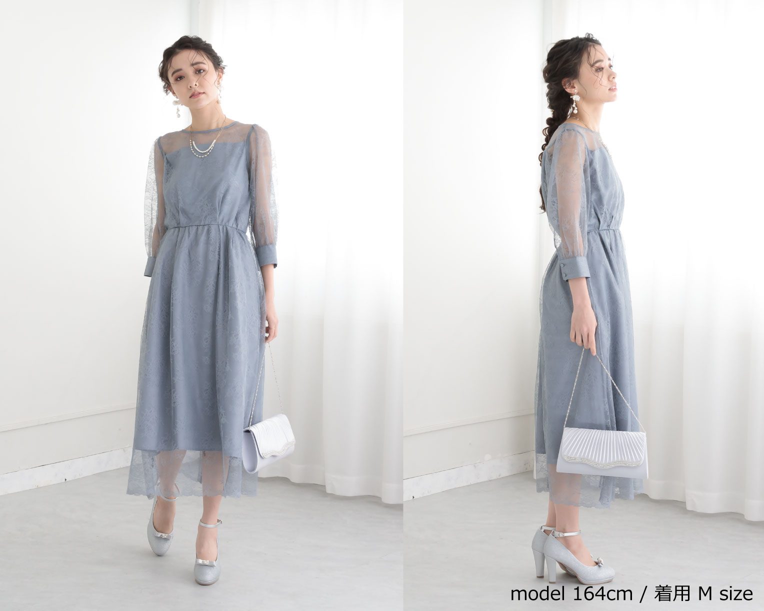 【S~4L】襟付き総レース2WAYドレス 105030ブラウン