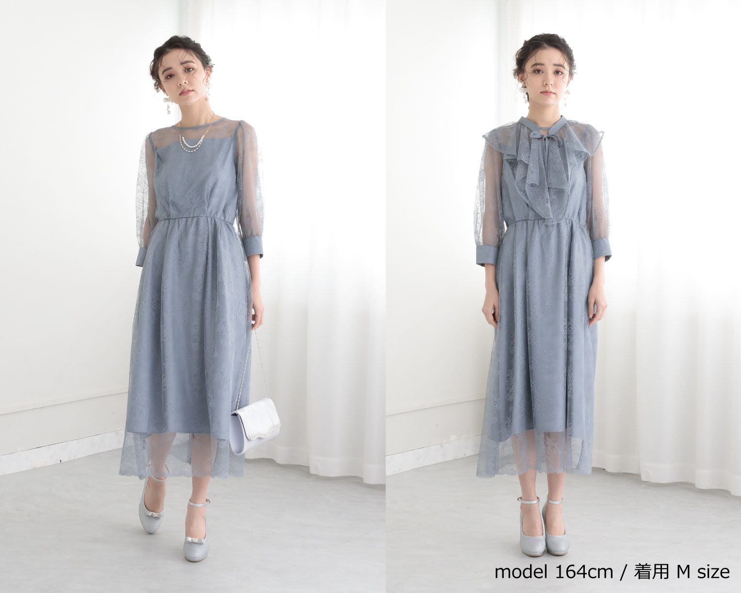 【S~4L】襟付き総レース2WAYドレス 105030ブラウン