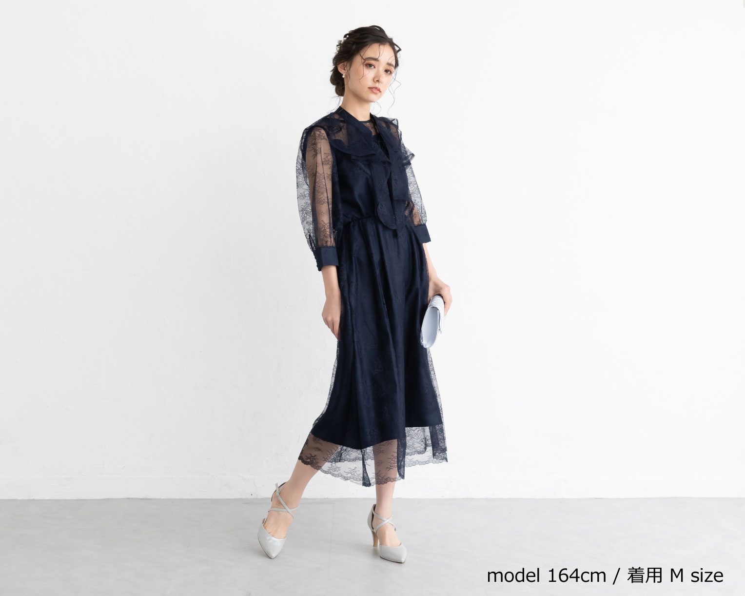 【S~4L】襟付き総レース2WAYドレス 105030ブラウン