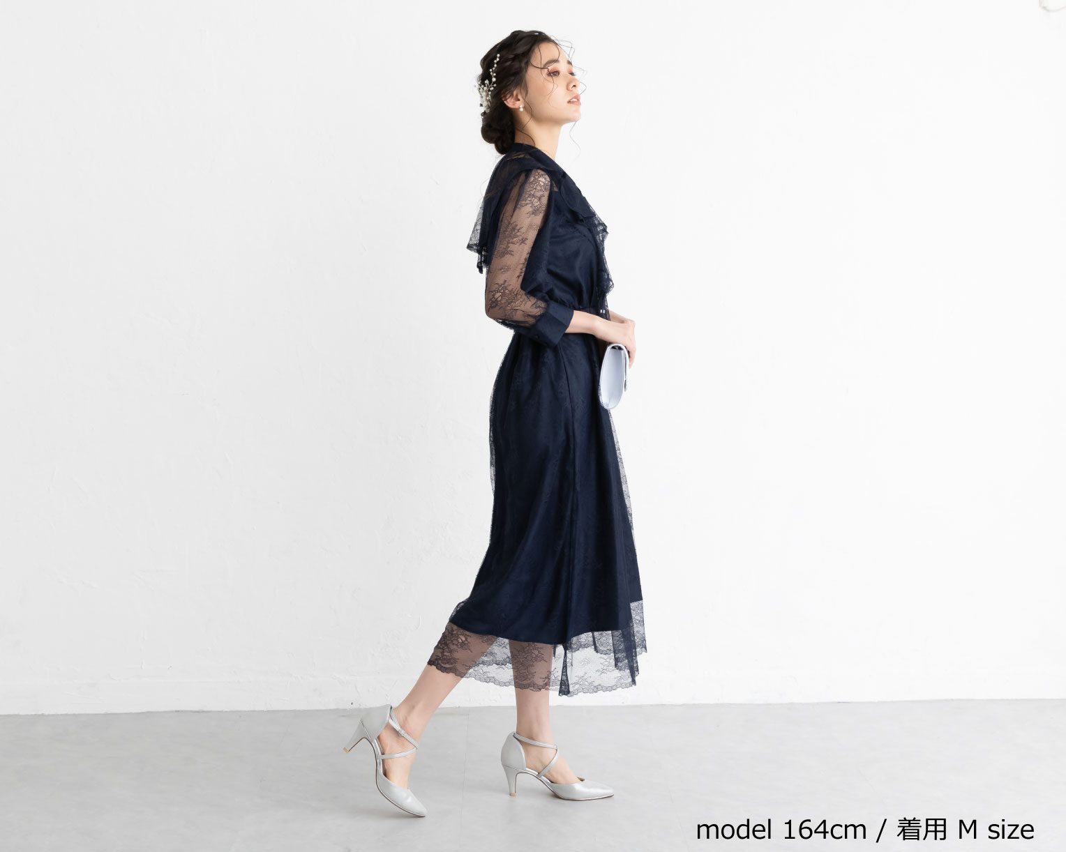 【S~4L】襟付き総レース2WAYドレス 105030ブラウン