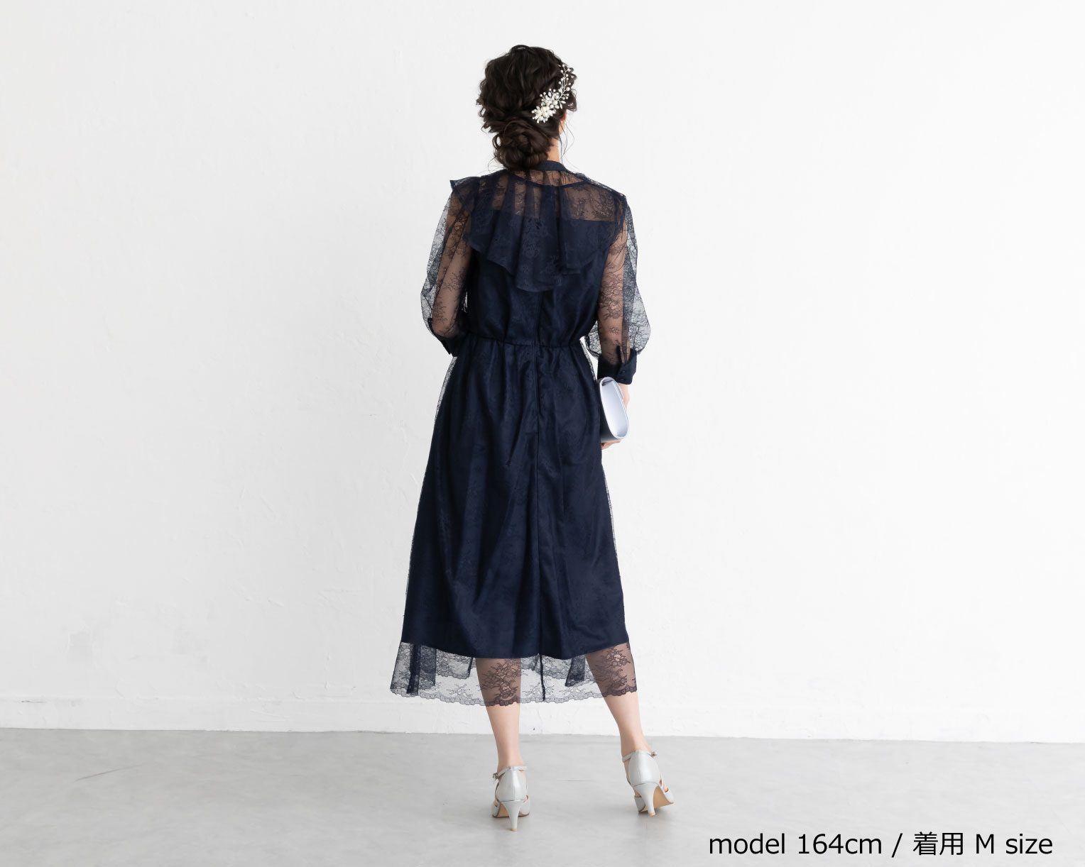 【S~4L】襟付き総レース2WAYドレス 105030ダスティブルー