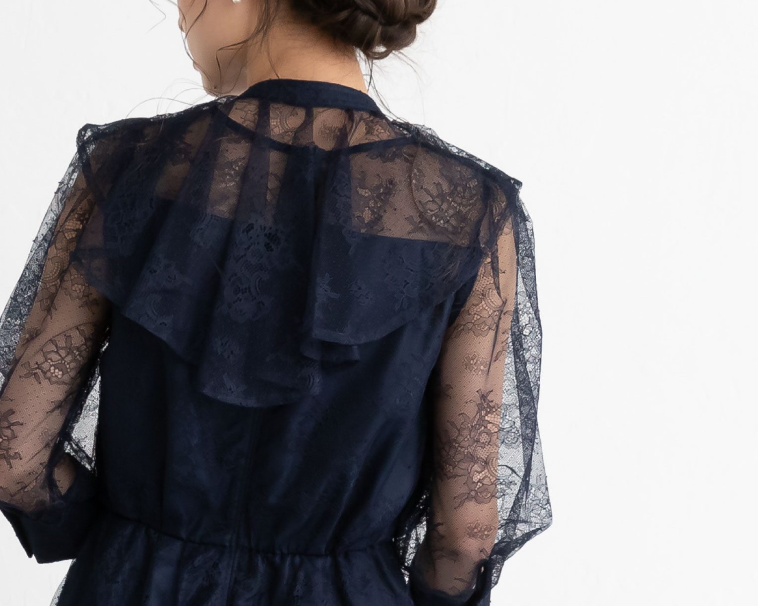 【S~4L】襟付き総レース2WAYドレス 105030ブラウン