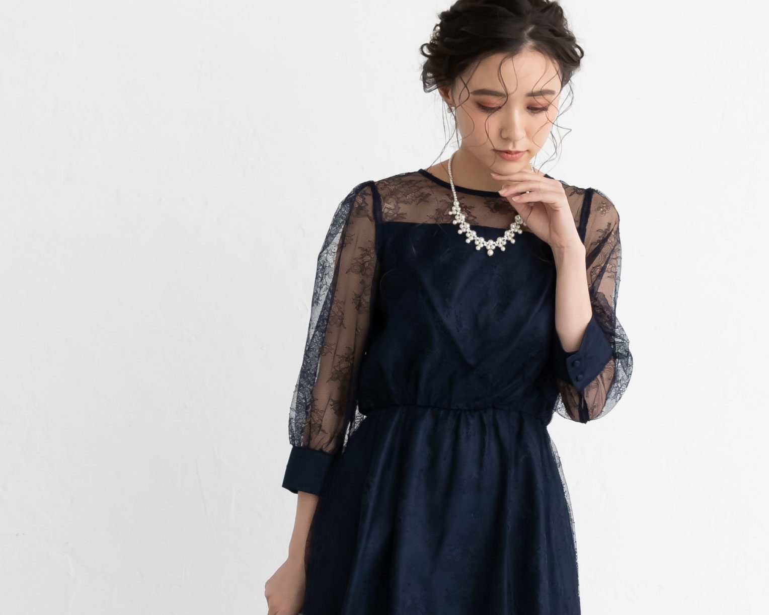 【S~4L】襟付き総レース2WAYドレス 105030ブラウン