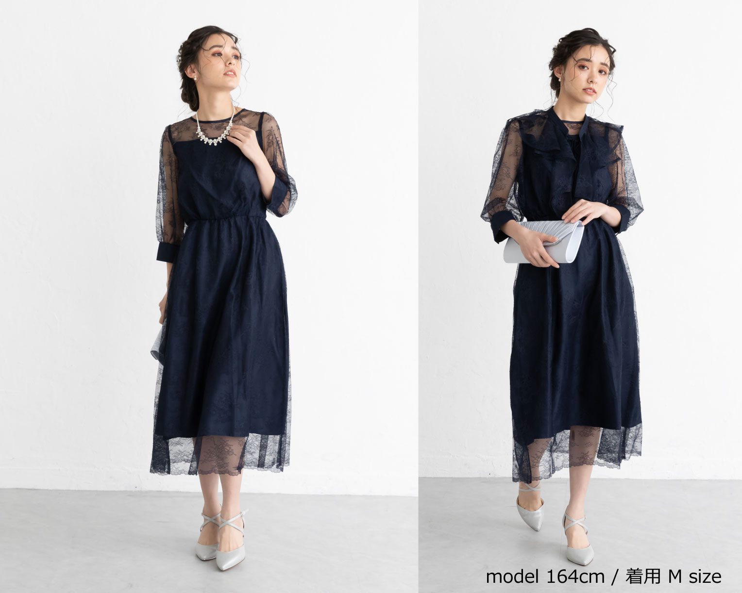 【S~4L】襟付き総レース2WAYドレス 105030ブラウン