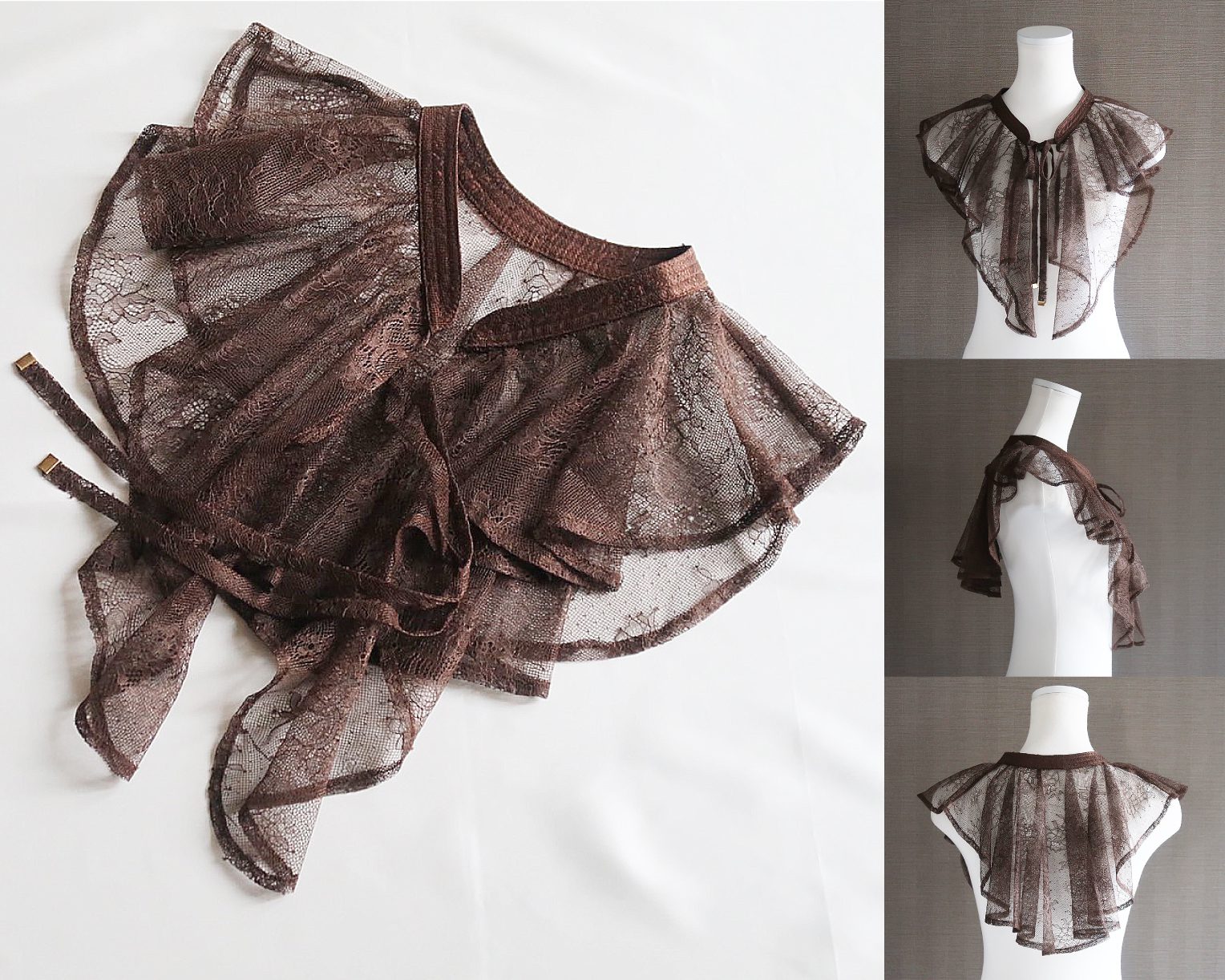 【S~4L】襟付き総レース2WAYドレス 105030ブラウン