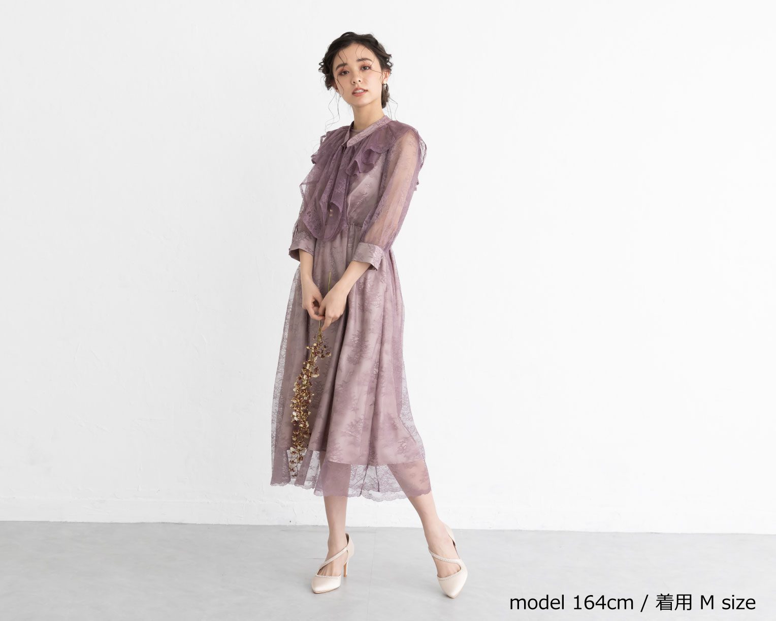 【S~4L】襟付き総レース2WAYドレス 105030ブラウン